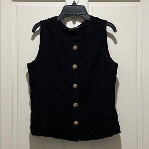 Adrianna Papell Textured Black Sleeveless Blouse with Gold Accents